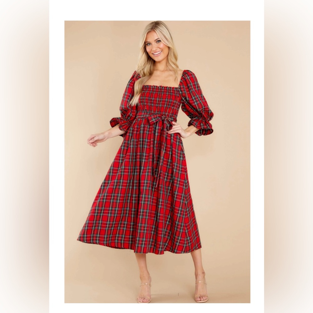 Crimson Plaid Midi Dress